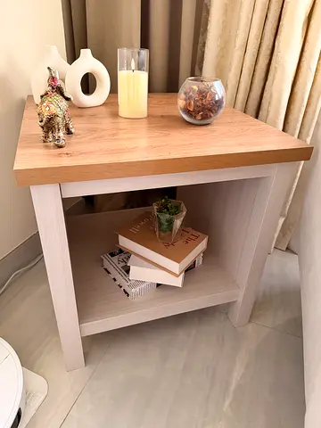 White & Oak Nightstand / Bedside Table - 58 x 58 x 58 cm