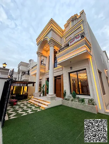 A luxurious villa for sale in Al Helio 2, Ajman, boasting a prime location directly opposite Al Hamidiya Park and close to all essential services and