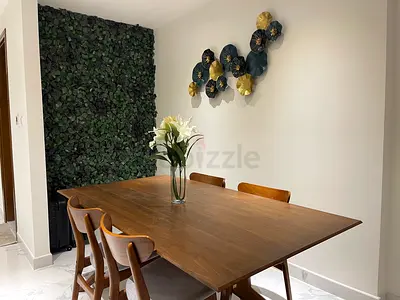 West Elm Solid Wood Dining Table with golden link 4 Mid-Century Chairs - 7k online — Good Condition