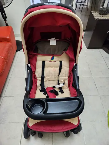 Used Pierre Cardin Baby Stroller - Red/Beige with Snack Tray