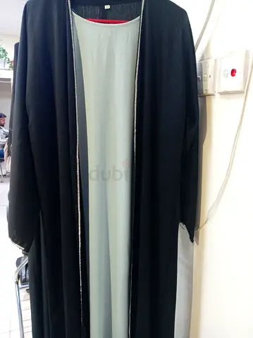 Elegant Black Abaya with Silver Trim
