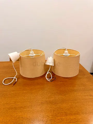 Pair of beige fabric table lamps (2) - good condition