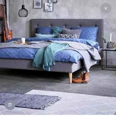 JYSK Grey upholstered platform bed with tufted headboard (queen/single - 200x140 size) + mattress