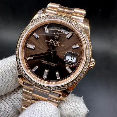 Sc Rolex Day-Date President chocolate Diamond Bezel & Dial