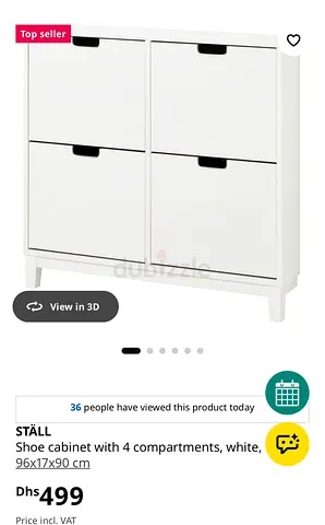 IKEA STALL white shoe cabinet with 4 compartments (96x17x90 cm)