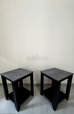 Pair of grey/black square side tables with lower shelf - good condition