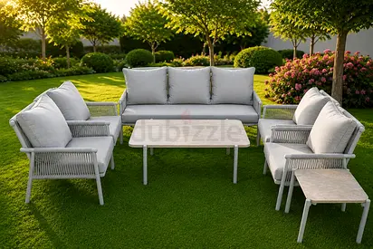Outdoor 6-piece Garden Sofa Set with Cushions and Coffee Tables - Light Grey