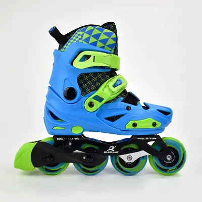 Kids adjustable inline roller skates - blue & green, size adjustable
