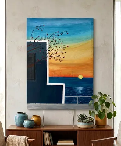Original coastal sunset abstract painting on canvas