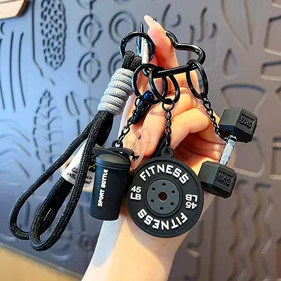 Fitness Gym Keychain Set – Dumbbell & Workout Accessories Keychain