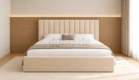 Elegant New Luxury King Size Upholstered Padded headboard and mattress Beige colour
