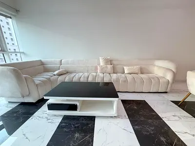 Large Cream Curved Modular Sofa - Modern Design and center table
