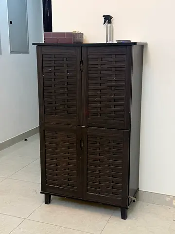 Dark Wood 4-Door Shoe Cabinet