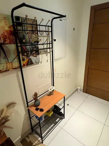 Industrial entryway hanger/ coat rack with shoe storage/shelves