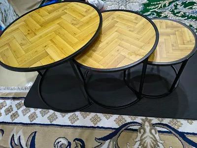 Pan Home - Set of 3 Nesting Side Tables with Wood-Effect Tops and Black Metal Frames