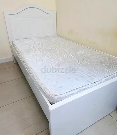 Single white wooden bed frame with mattress - good condition