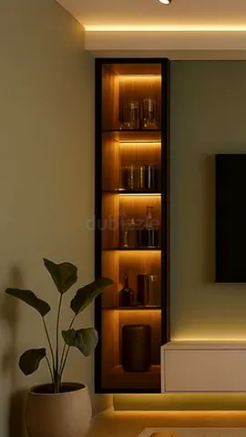 Tall slim display cabinet with built-in warm LED lighting