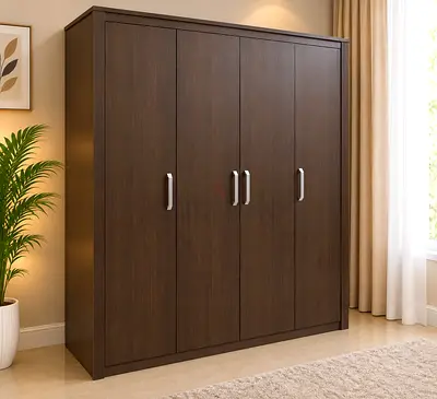Modern Dark Wood 4-Door Wardrobe