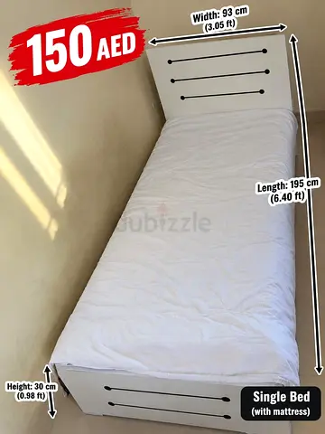Single bed with mattress - good condition, ready to use (93x195 cm)