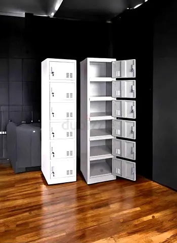 Set of 2 Metal Storage Lockers - 6 and 8 Compartment Units, Good Condition