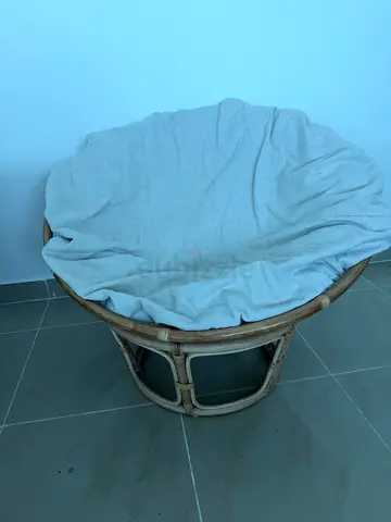 Rattan Papasan Chair with Removable Cushion - Light Beige