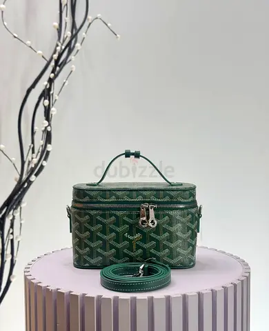 Green patterned vanity case with detachable strap - compact makeup bag