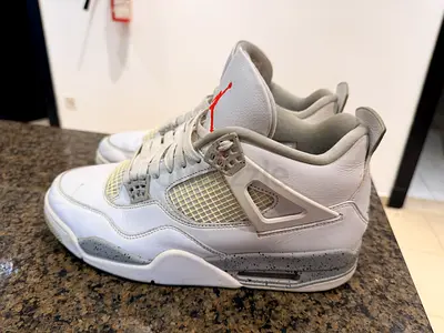 Used White Air Jordan 4 Retro Sneakers - Size 12