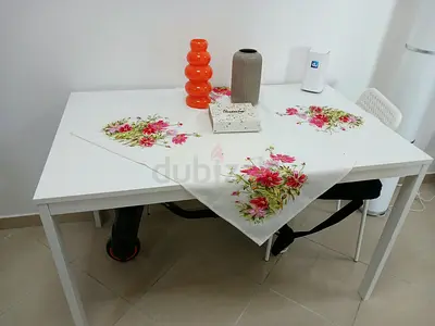 IKEA white extendable dining table with 4 chairs- good condition