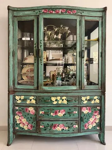 Vintage Hand Painted Cabinet decoupage