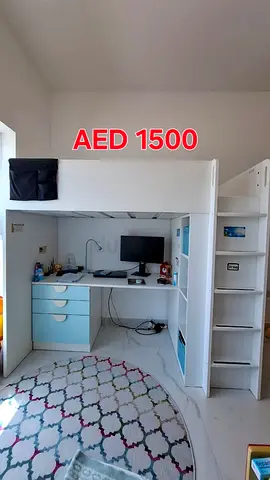 White loft bed with desk and storage - good condition, AED 1500