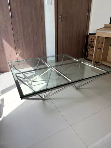 KARE Design Network Coffee Table, polished stainless steel & tempered glass