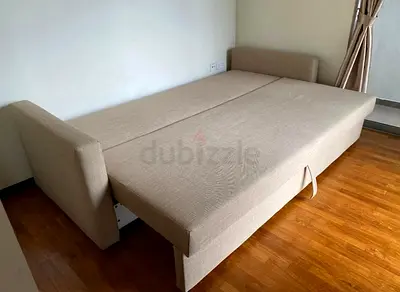 Beige Fabric Sofa Bed with Pull Out Mechanism