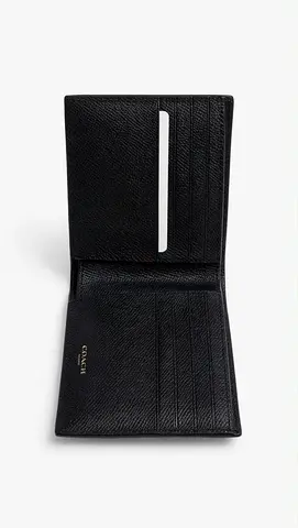 Original COACH Mens Wallet Black Crossgrain Leather - Slim Bifold - Brand New