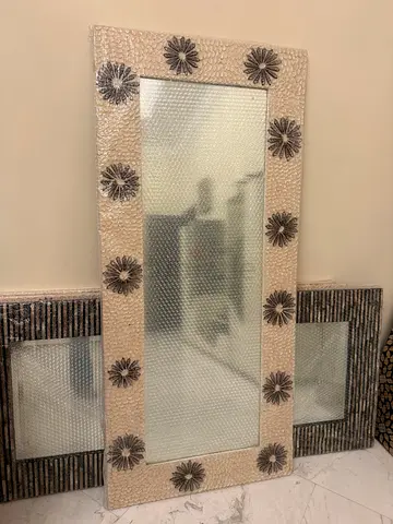 Decorative rectangular wall mirror with floral and shell frame