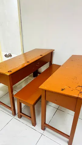 Used wooden school desks and bench set - 2 desks + bench, sturdy