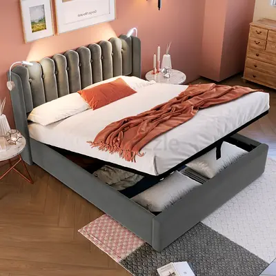 Brand new gray colour 180*200 king size hydraulic Bed