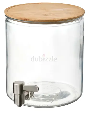 Glass Beverage Dispenser with Bamboo Lid and Stainless Tap