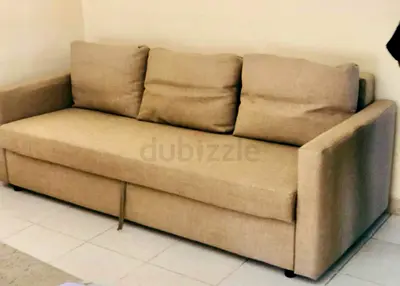 Ikea Three Seater Beige Fabric Sofa Bed