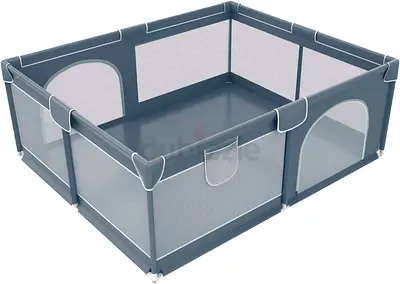 Large Foldable Baby Playpen with Mesh Sides - Grey