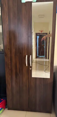 Dark Wood Two Door Wardrobe with Mirror