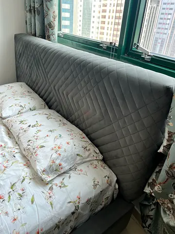 King Size upholstered bed frame with headboard - good condition