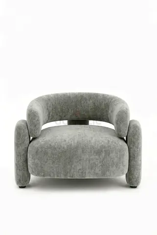 Modern Curved Grey Lounge Armchair - Plush Upholstered Accent Chair