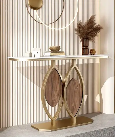 Modern Luxury Console Table – Marble Top & Gold Accent
