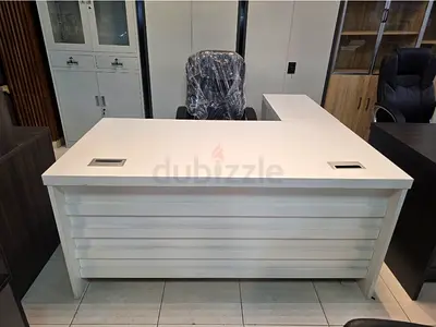 White Executive Office Desk with Modest Front Panel - Good Condition
