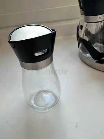 Glass spice grinder jar with black lid (used)