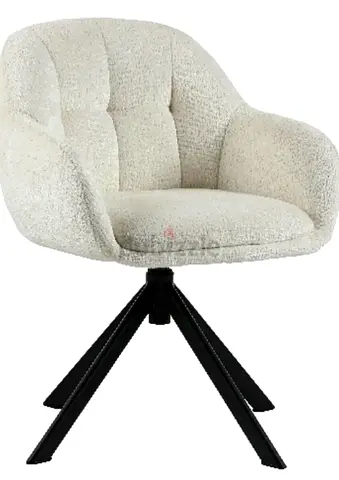 Beige Bouclé Swivel Accent Chair with Black Metal Legs