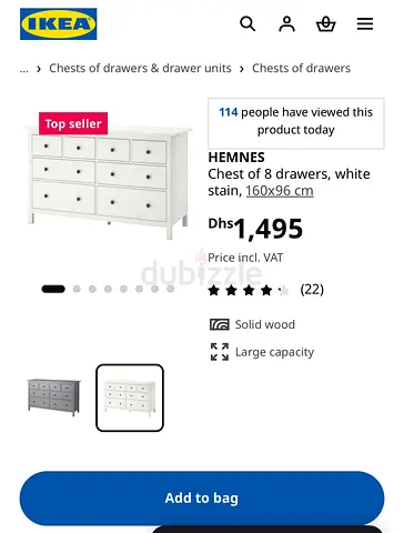 IKEA HEMNES chest of 8 drawers (160x96 cm)
