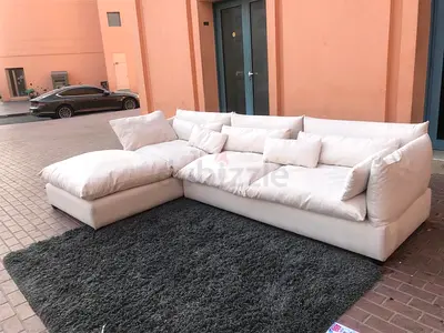 Stylish Modren Marina Home feather 🪶 filled L Shape Sofa Beige