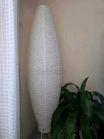 Tall white woven floor lamp / pendant-style standing lamp