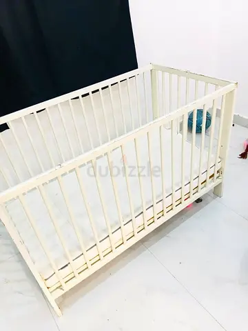 Simple white baby cot/crib with mattress - good used condition